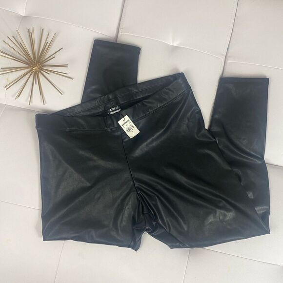 NWT High Waisted Faux Leather Stretch Ankle Leggings Size Large Petite 141 - Picture 2 of 7